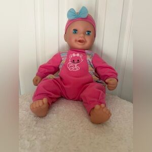 4/$25 Pink Plush Baby Doll with Blue Bow Headband - Kids Toys